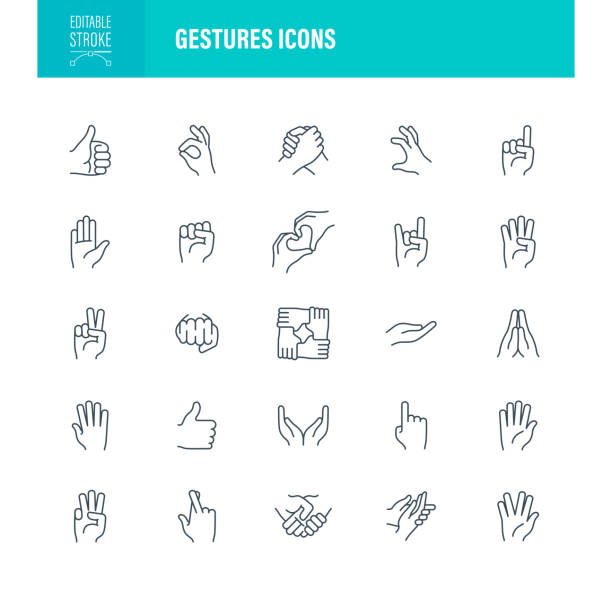 ilustraciones, imágenes clip art, dibujos animados e iconos de stock de gestos de la mano iconos trazo editable - assistance ok sign ok help