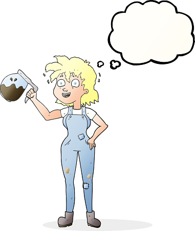 too much coffee freehand drawn thought bubble cartoon