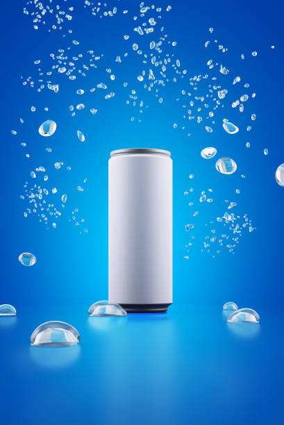 istock Drink can on blue background with drop of water 1478985691