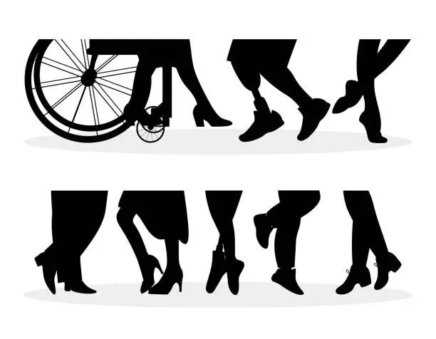 Vector illustration of Silhouettes of dancing feet. Different dances.