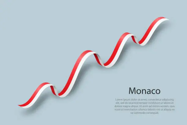 Vector illustration of Waving ribbon or banner with flag of Monaco