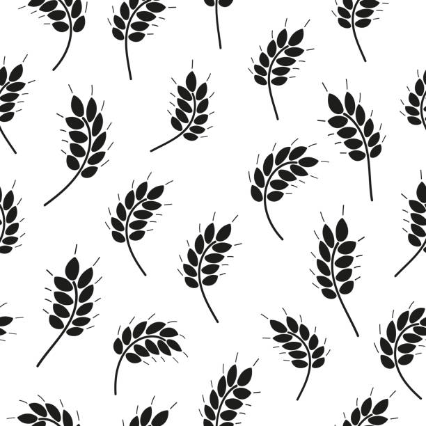 ilustrações, clipart, desenhos animados e ícones de padrão sem costura com ilustração vetorial de espigas de trigo - barley black stem wheat