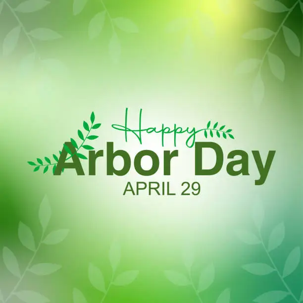 Vector illustration of Arbor day typography with green leaf, Can be used for poster, banner, backgrounds, icon, logo, greetings, print, cards, and labels with tree elements, modern vector background illustration