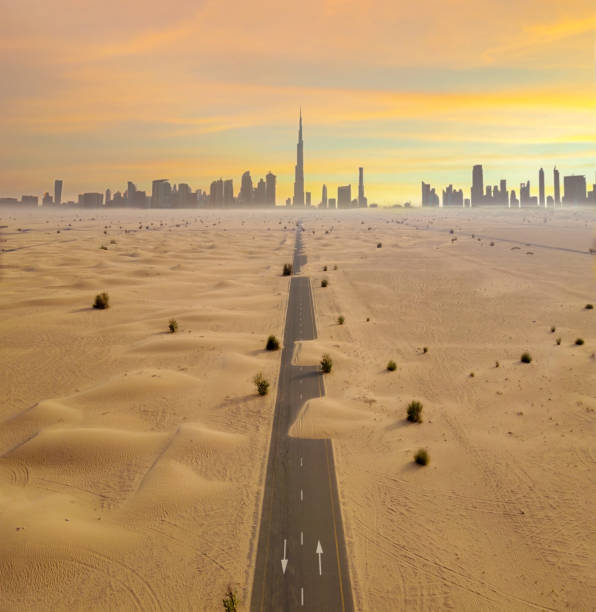 Drone shot taken in Half Desert road in Dubai