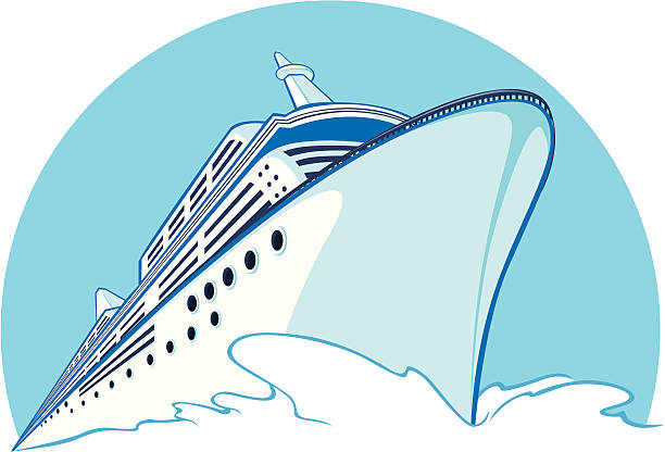 A drawing of a blue cruise ship A vector image of a cruise ship sailing. Looks formal and simple, this vector is very good for logo, bussiness card, brochure, or other application that needs travel theme objects. cruise ship stock illustrations