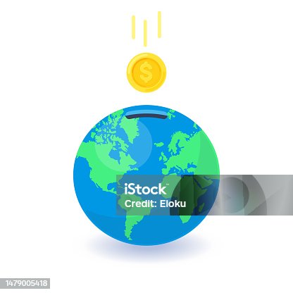 istock Earth globe as moneybox with dollar coin. Vector illustration isolated on white background 1479005418