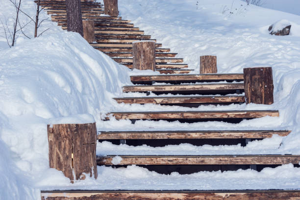 Wooden stairs to the mountain top.