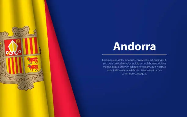 Vector illustration of Wave flag of Andorra with copyspace background.