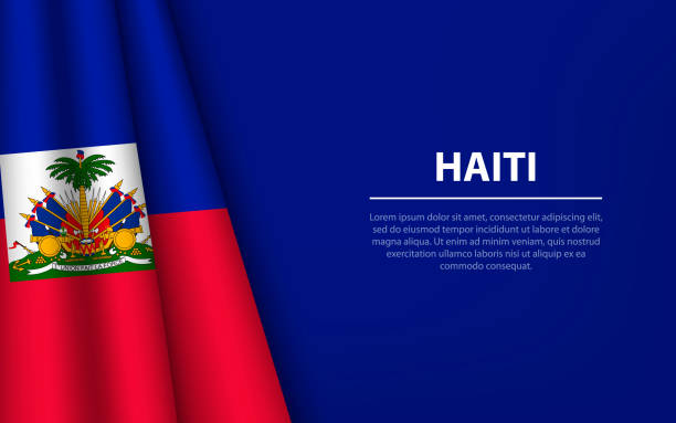 ilustrações de stock, clip art, desenhos animados e ícones de wave flag of haiti with copyspace background. - haiti