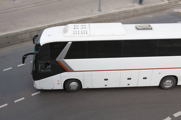 istock tourist bus on a multi-lane road. 1479007867