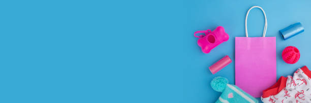 istock pet shop background, pet accessories on a blue background, banner, copy space, top view, flat lay 1479007987