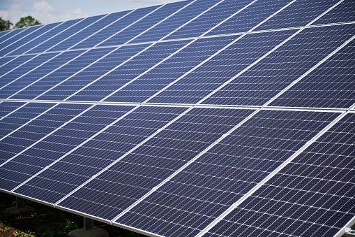 solar field and blue sky, Renewable energy clean and good environment.