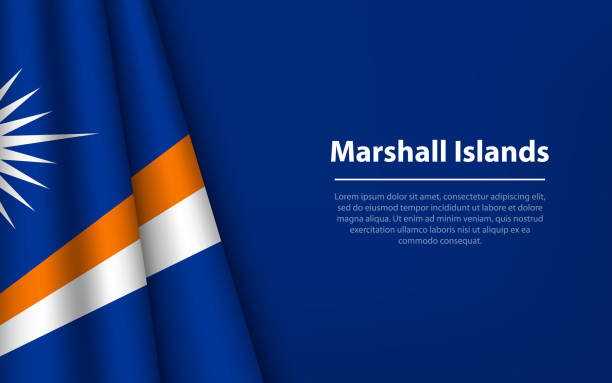 bildbanksillustrationer, clip art samt tecknat material och ikoner med wave flag of marshall islands with copyspace background. - marshallöarna