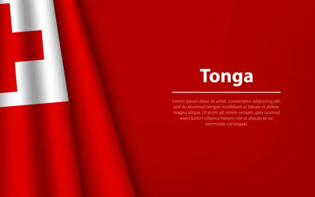 Vector illustration of Wave flag of Tonga with copyspace background.