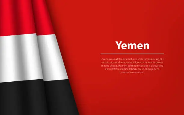 Vector illustration of Wave flag of Yemen with copyspace background.