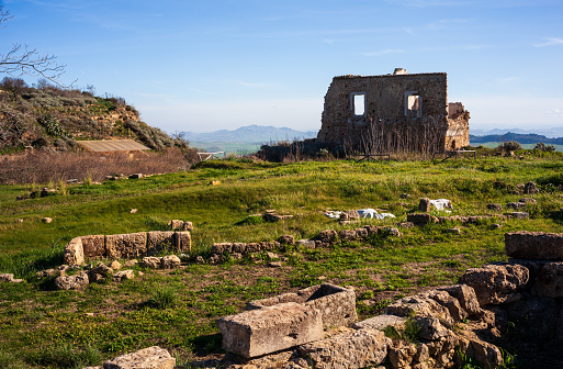 Panoramic view of the Greek archaeological site of Morgantina, in the interior of Sicily in Italy.