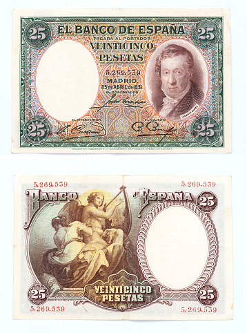 Spanish old banknote of 25 pesetas printed in 1931