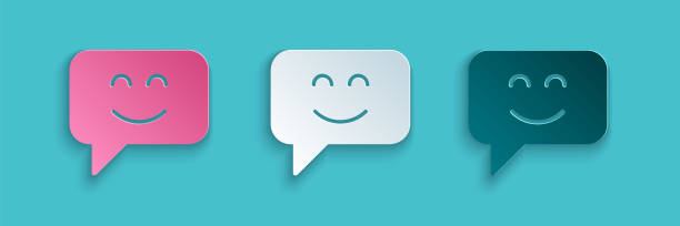 istock Paper cut Smile face icon isolated on blue background. Smiling emoticon. Happy smiley chat symbol. Paper art style. Vector 1479011582