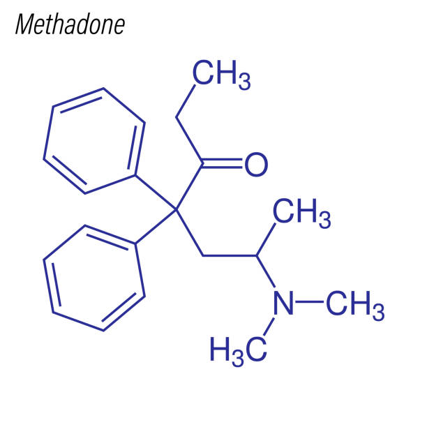 Vector Skeletal formula of Methadone. Drug chemical molecule. Skeletal formula of Methadone. Drug chemical molecule. methadone stock illustrations