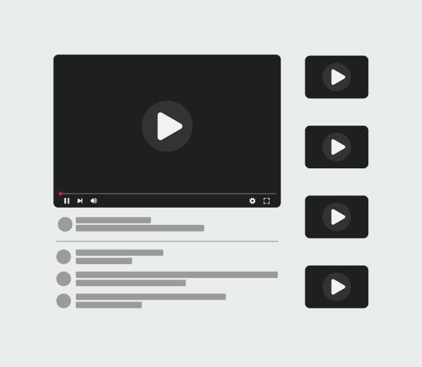 Video player template mockup Video player template user interface mockup youtube stock illustrations