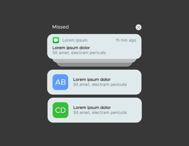 Push notification template mockup Push notification template mockup phone text message mockup stock illustrations