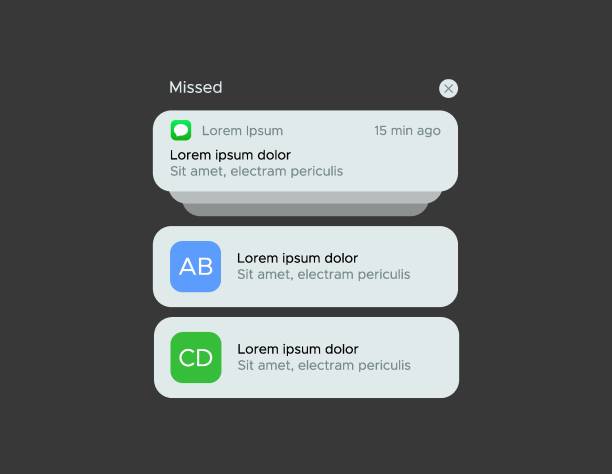 Push notification template mockup Push notification template mockup text messaging stock illustrations