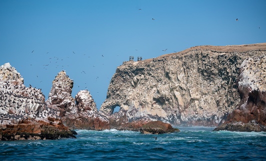 A beautiful shot of cliffs in Ballestas Islands. Peru
