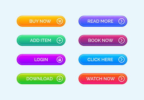 Set of modern material style buttons. Vector gradient for website and ui design.