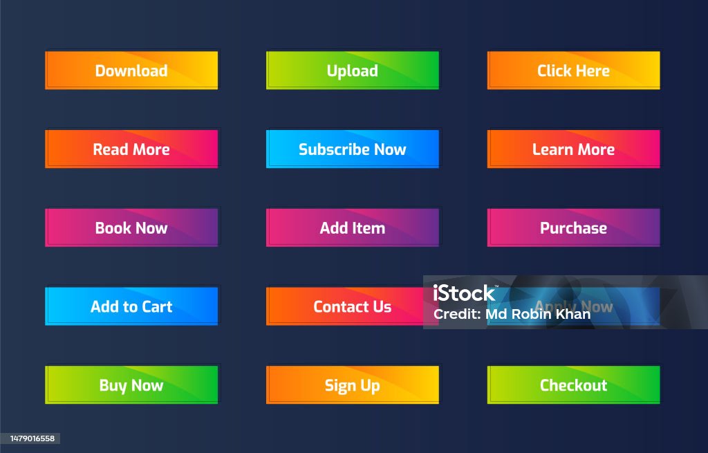 Set Of Modern Material Style Buttons Vector Gradient Button For Website ...