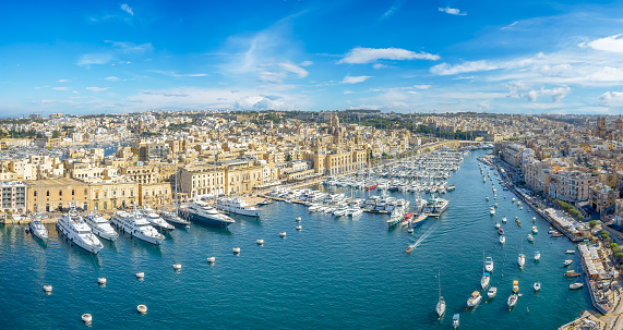 City of Birgu with Grand Harbour in Valetta, Malta country