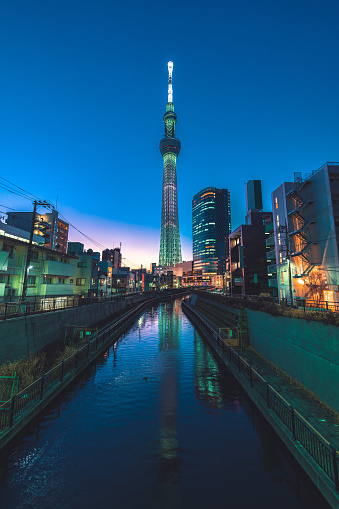 Tokyo sky tree from river side in Tokyo, Japan