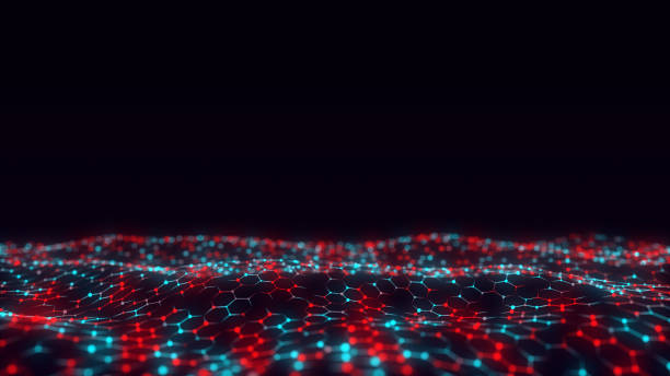 istock Colorful hexagon wave with motion dots and lines. Abstract digital background. Concept connection big data. Futuristic technology backdrop. 3D rendering. 1479029622