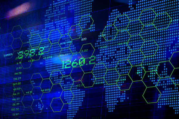 istock Finance. Fintech. Connected Graphic Shapes and World Map with Financial Data. 1479032619