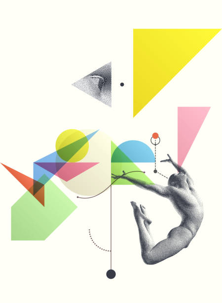 istock Side view of man leaping in mid air bending backwards. Control concept. Art composition. Transparency geometrical background. Gymnast performing an element. Cover design template for presentation. 1479036057