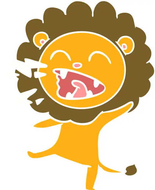 Vector illustration of flat color style cartoon roaring lion