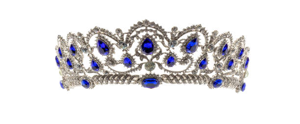 tiara/coroa de pedra azul bonita para a realeza, casamentos e bailes de formatura - beauty contest tiara crown wedding - fotografias e filmes do acervo