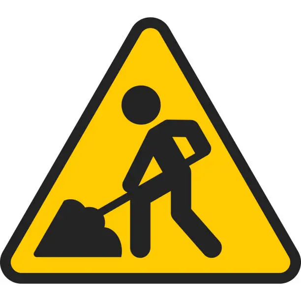 Vector illustration of Construction ahead icon, Traffic sign vector illustration