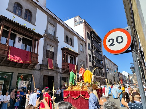 La Laguna, April 2nd 2023: Catholic procession of the Burrita in the street of La Laguna