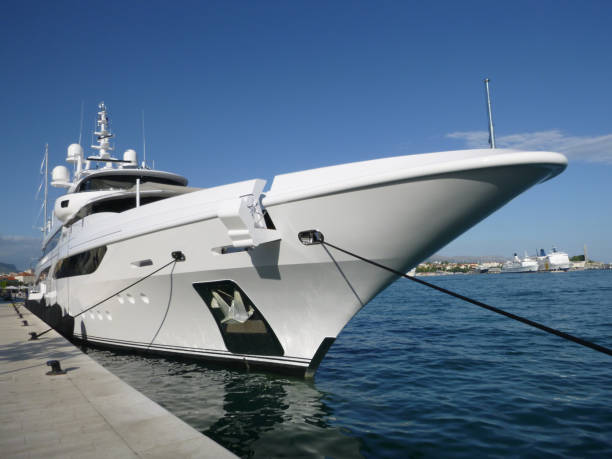 istock Luxurious yacht docked on a pier in Split, Croatia under a clear blue sky background 1479051320