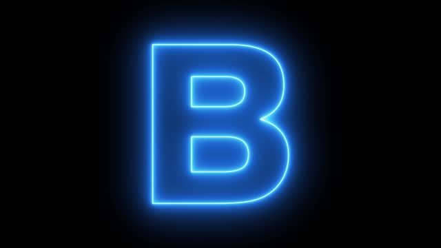 Animation of a glowing led letter B isolated on a black background