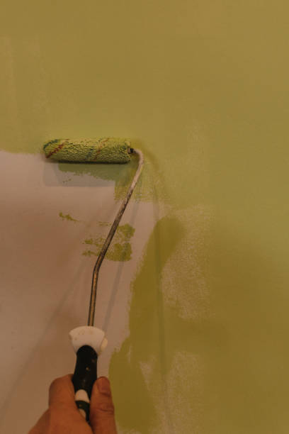 istock Painter using a small painting role on a green wall. 1479053737