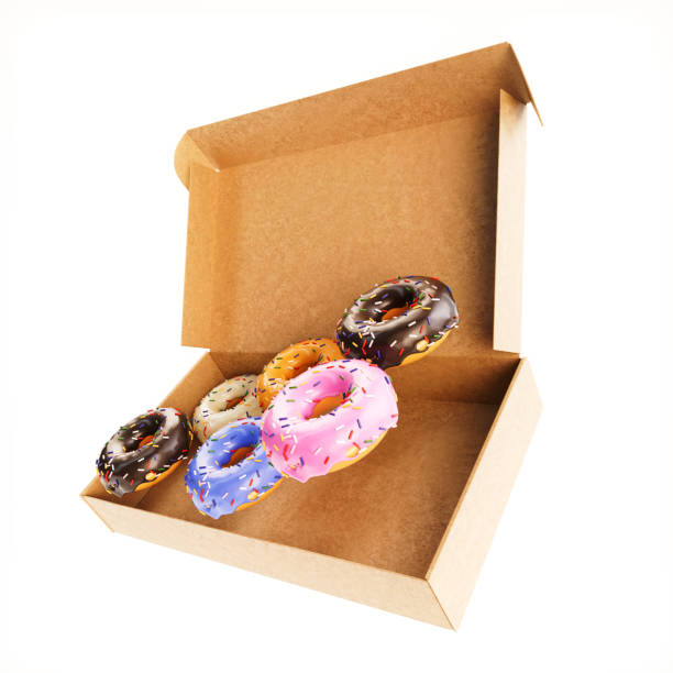 istock Donut box falling or flying in motion on white background. 1479054723