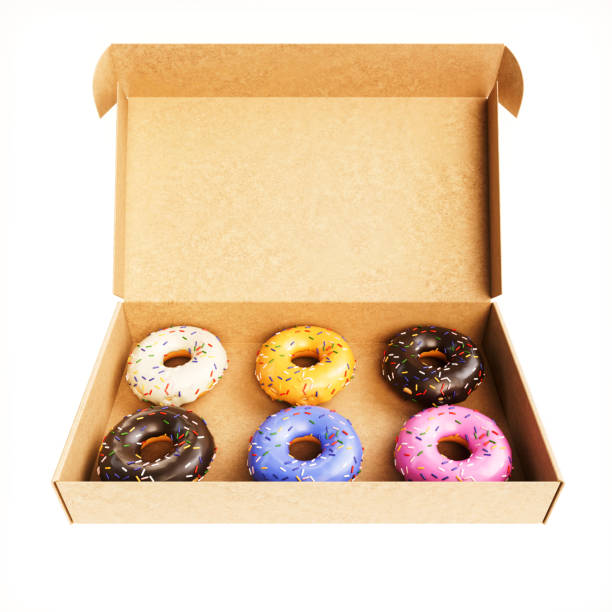 istock Donut box falling or flying in motion on white background. 1479054754