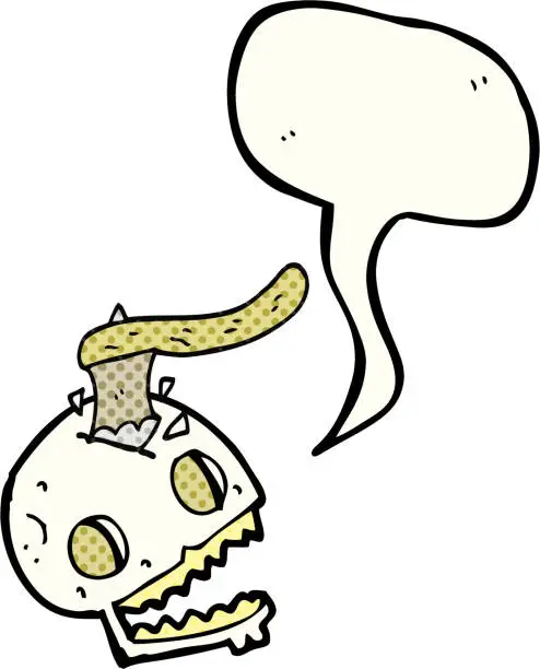 Vector illustration of freehand drawn comic book speech bubble cartoon axe in skull