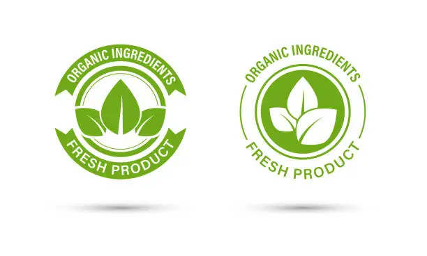 Vector illustration of Organic ingredients with green leaves label