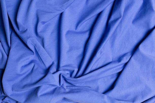 High resolution top view blue fleece fabric with creases