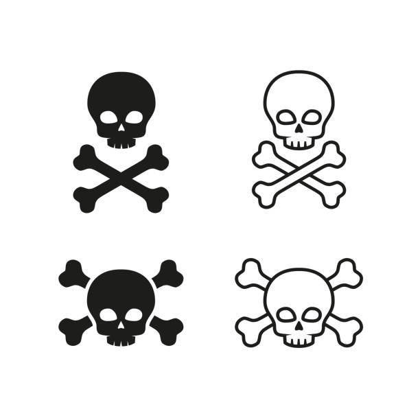 ilustraciones, imágenes clip art, dibujos animados e iconos de stock de conjunto de iconos de calavera. símbolos de sustancias venenosas - tóxico