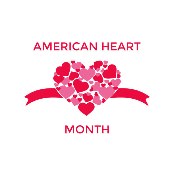 ilustrações, clipart, desenhos animados e ícones de cartão american heart month. conceito de saúde médica. vetor - human heart red vector illustration and painting