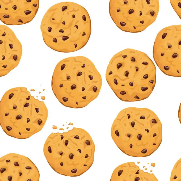 Vector illustration of Pattern with cookies with chocolate chips on a white background