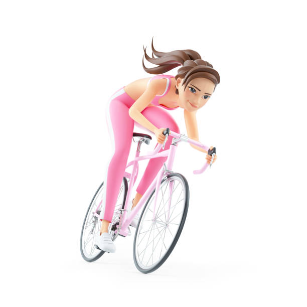 3d sporty woman riding road bicycle